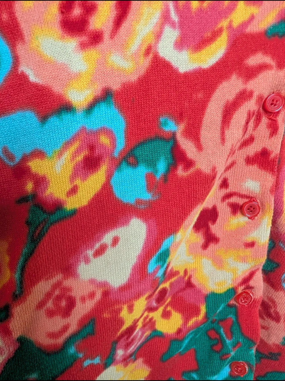 Isaac Mizrahi Live! Red Floral Cardigan Women's Size XS Button Front 3/4 Sleeve